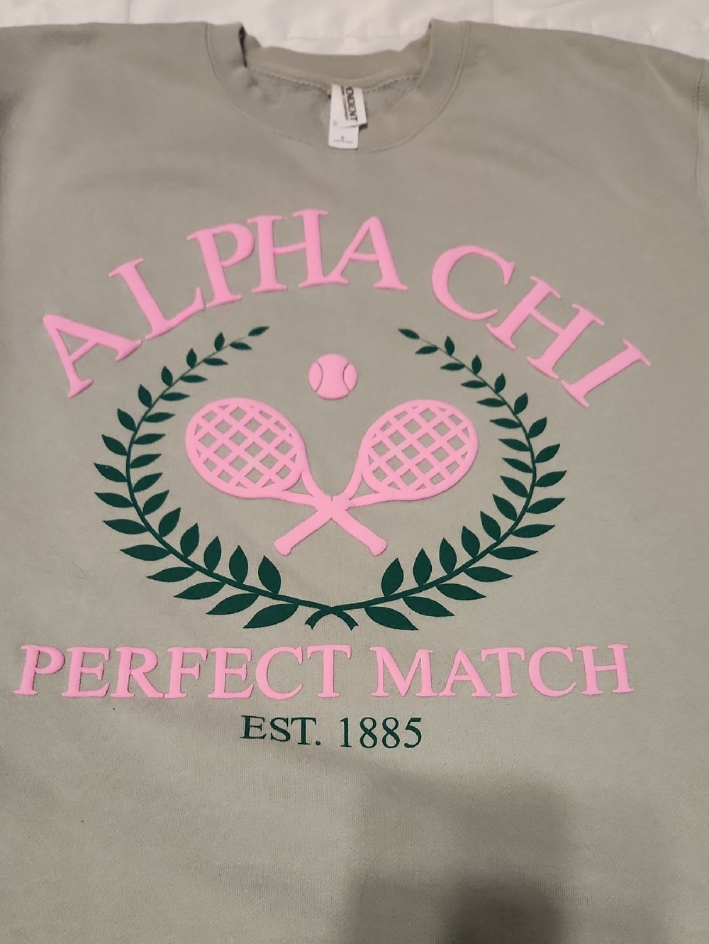 'Perfect Match' ALPHA CHI Sweatshirt in Sage with Pink